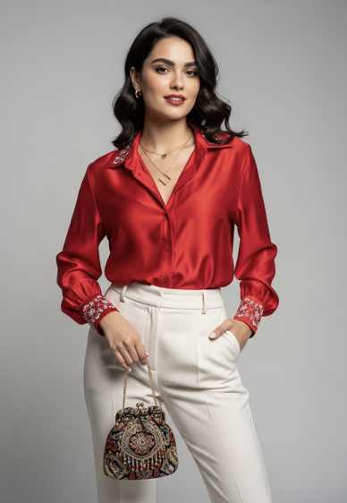Kırmızı İpek Gömlek - 1